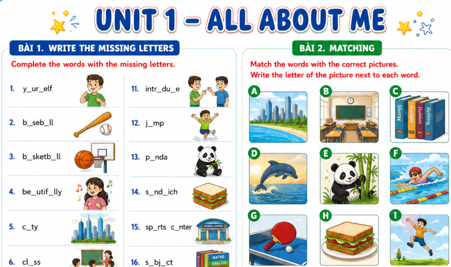 BÀI TẬP LUYỆN TỪ VỰNG TA5 HK1-Miễn phí